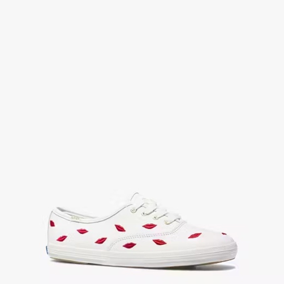Keds Kate Spade Champion Embroidered Lips White Leather Lace Up Fashion Sneakers - Picture 12 of 14